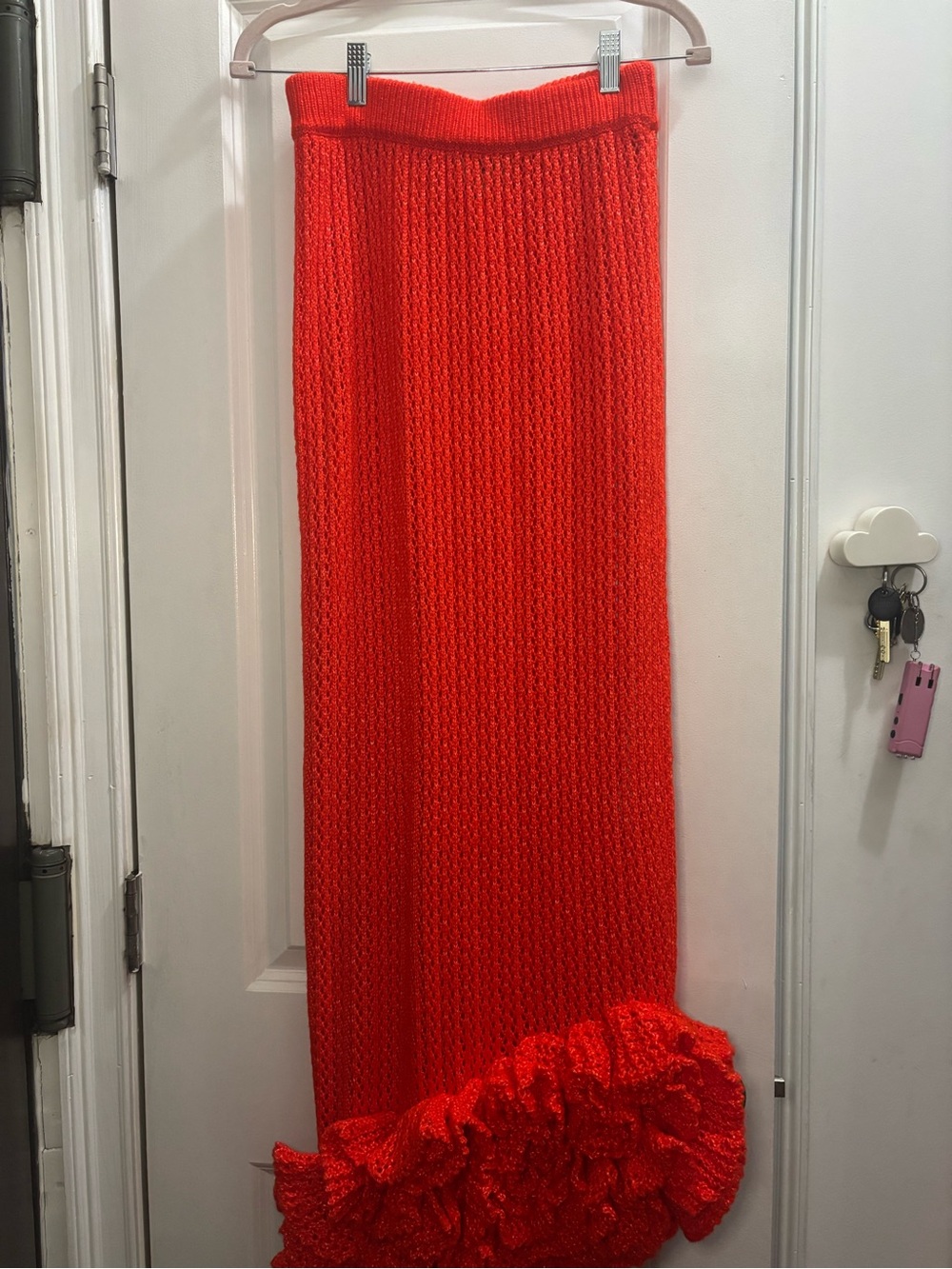 Hanifa Reddish Orange Knit Pencil Skirt with Ruffle Hem - Picture 8 of 8